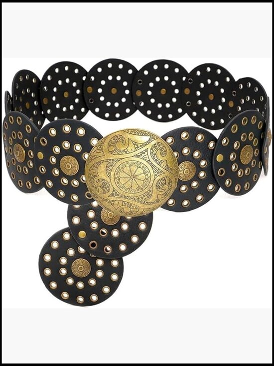 Accessories - Western Concho Belt Cowgirl Style Wide Leather Waist Belt for Dresses & Denim